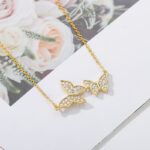 Trendy Two Butterfly Crystal Zircon Pendant Necklace For Women Stainless Steel Gold Chain Choker Fashion Jewelry Couple Girl Gif - Image 5