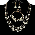 Diamond Watch Pearl Bracelet Earrings Necklace Set For Women - Image 3