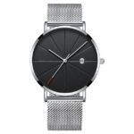 Calendar Thin Mens Watch Stainless Steel Mesh Band Quartz Wrist Watches Men Clock - Image 2