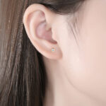 Round Sterling Silver Stud Earrings With 14K Gold Zircon - Image 3