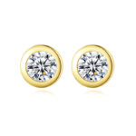 Round Sterling Silver Stud Earrings With 14K Gold Zircon - Image 4