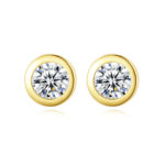 Round Sterling Silver Stud Earrings With 14K Gold Zircon - Image 2