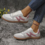 New Colorblock Lace-up Flats Shoes Fashion Round Toe Slip On Casual Shoes For Women - Image 5