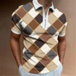 POLO Lapel Casual Short Khaki Striped T-Shirt - Image 5