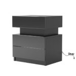 NEW LED Nightstand Modern Black Nightstand With Led Lights Wood Led Bedside Table Nightstand With 2 High Gloss Drawers For Bedroom - Image 2