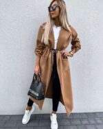 Autumn And Winter Long-sleeved Button Lapel Warmth Solid Color Long Woolen Coat - Image 2