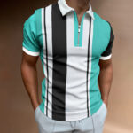 POLO Lapel Casual Short Khaki Striped T-Shirt - Image 3