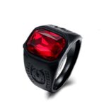 Vintage Red Stone Black Ring For Men Women Punk Gothic Style Male Finger Jewelry Gift Wholesale
