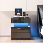 NEW LED Nightstand Modern Black Nightstand With Led Lights Wood Led Bedside Table Nightstand With 2 High Gloss Drawers For Bedroom - Image 6