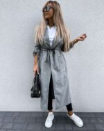 Autumn And Winter Long-sleeved Button Lapel Warmth Solid Color Long Woolen Coat - Image 4