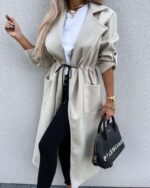 Autumn And Winter Long-sleeved Button Lapel Warmth Solid Color Long Woolen Coat - Image 5