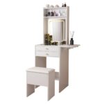 Vanity Desk With Lighted Mirror, Makeup Vanity Desk With Drawers And Storage Cabinet For Bedroom, Glass Desktop, 3 Lighting Modes Adjustable Brightness, Storage Stool, White - Image 6