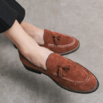 Fringed Leather Shoes Men's Plus Size Suede Slip On Loafers - Image 5