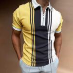POLO Lapel Casual Short Khaki Striped T-Shirt - Image 6
