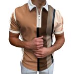 POLO Lapel Casual Short Khaki Striped T-Shirt - Image 4