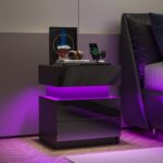 NEW LED Nightstand Modern Black Nightstand With Led Lights Wood Led Bedside Table Nightstand With 2 High Gloss Drawers For Bedroom - Image 5